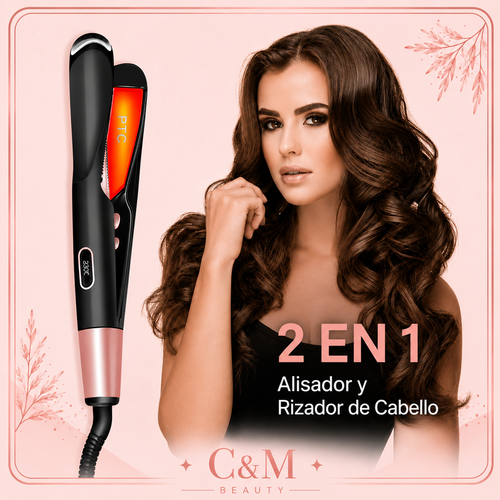 Plancha eléctrica 2 en 1 alisadora y rizadora de cabello profesional - CYM