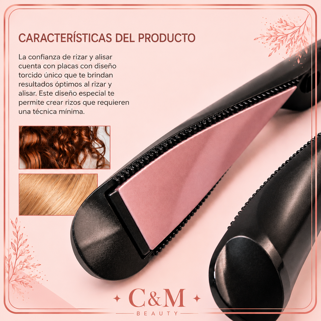 Plancha 2 en 1 con placas de diseño especial para alisar y rizar el cabello - CYM