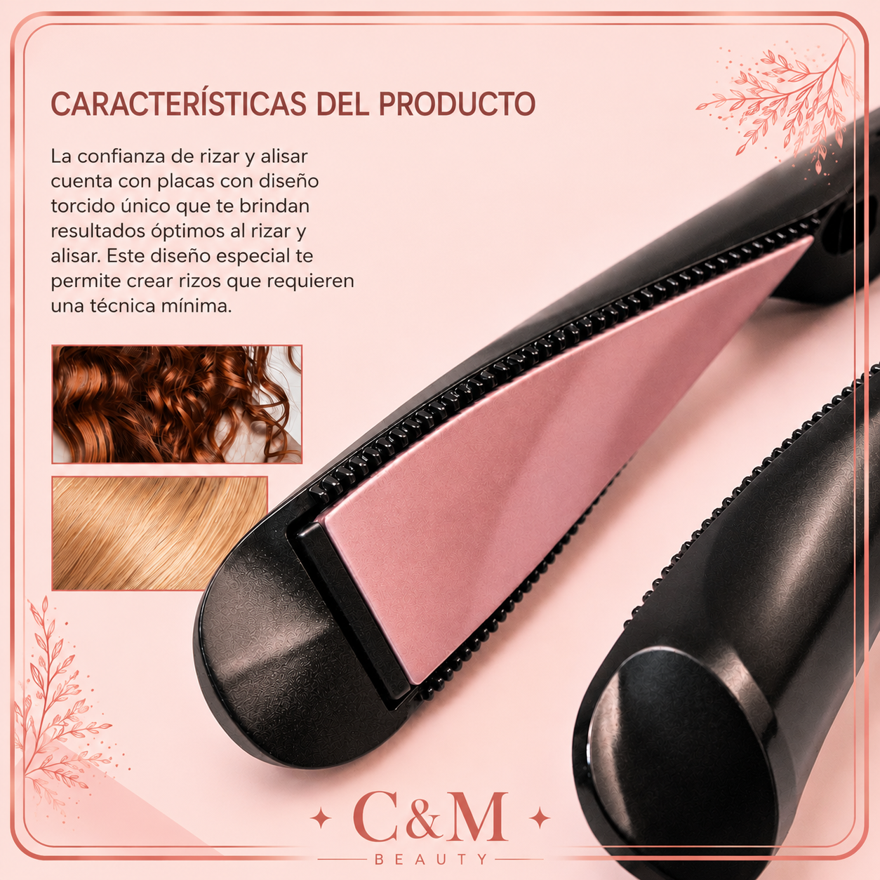 Plancha 2 en 1 con placas de diseño especial para alisar y rizar el cabello - CYM