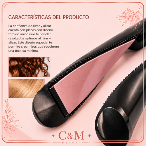 Plancha 2 en 1 con placas de diseño especial para alisar y rizar el cabello - CYM