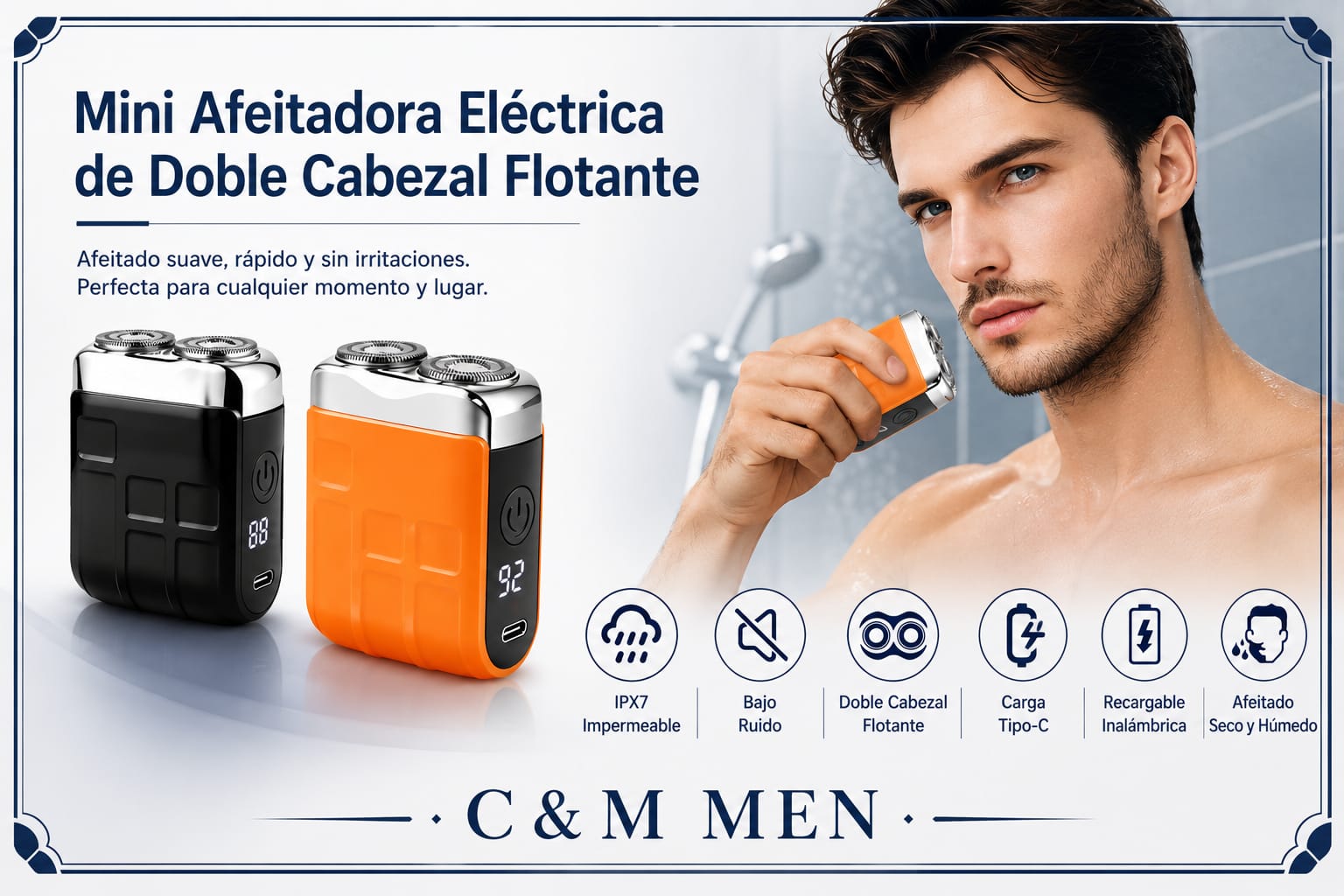 Mini afeitadora eléctrica de doble cabezal flotante para un afeitado suave sin irritaciones - CYM