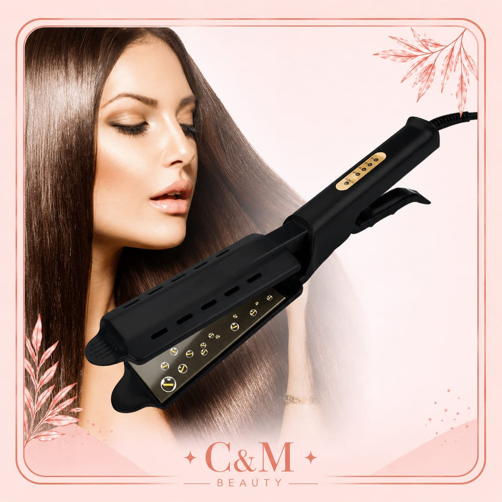 Cabello largo, liso y brillante logrado con la plancha cerámica iónica profesional - CYM