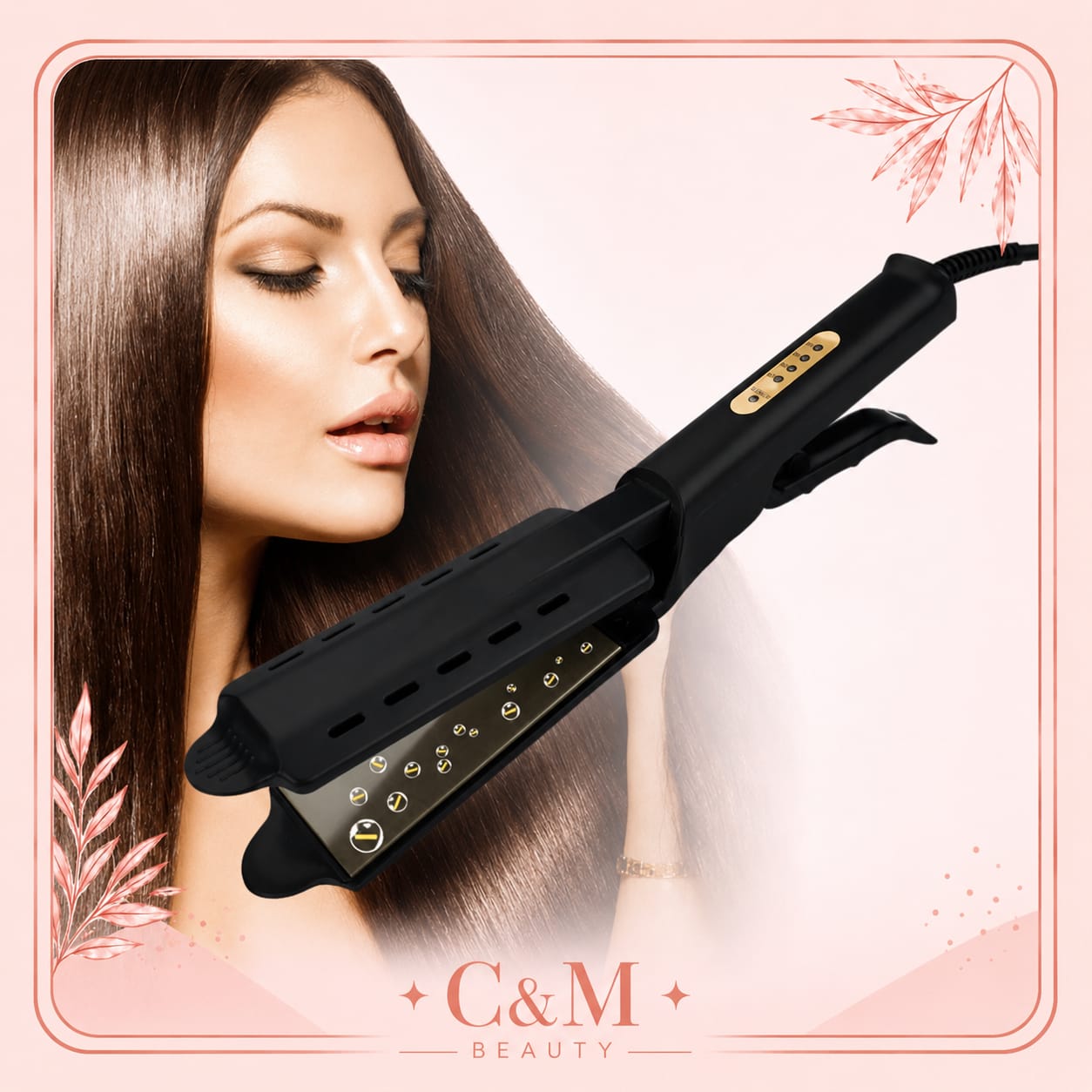 Cabello largo, liso y brillante logrado con la plancha cerámica iónica profesional - CYM
