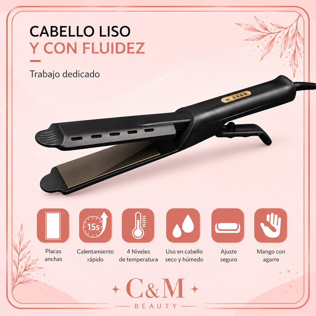 Plancha cerámica iónica con placas anchas, calentamiento rápido y ajuste seguro - CYM