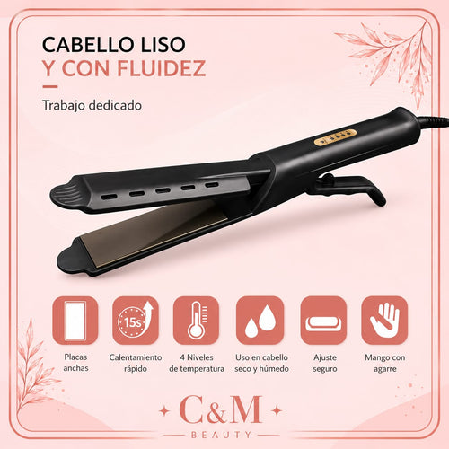 Plancha cerámica iónica con placas anchas, calentamiento rápido y ajuste seguro - CYM