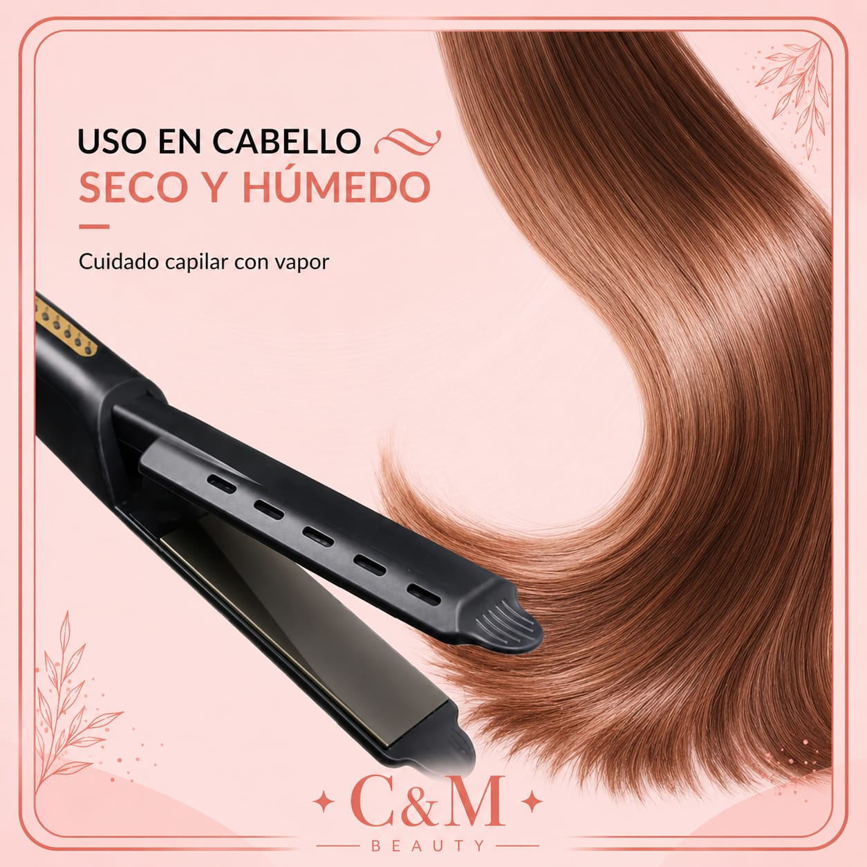 Plancha para uso en cabello seco y húmedo con cuidado capilar por vapor - CYM