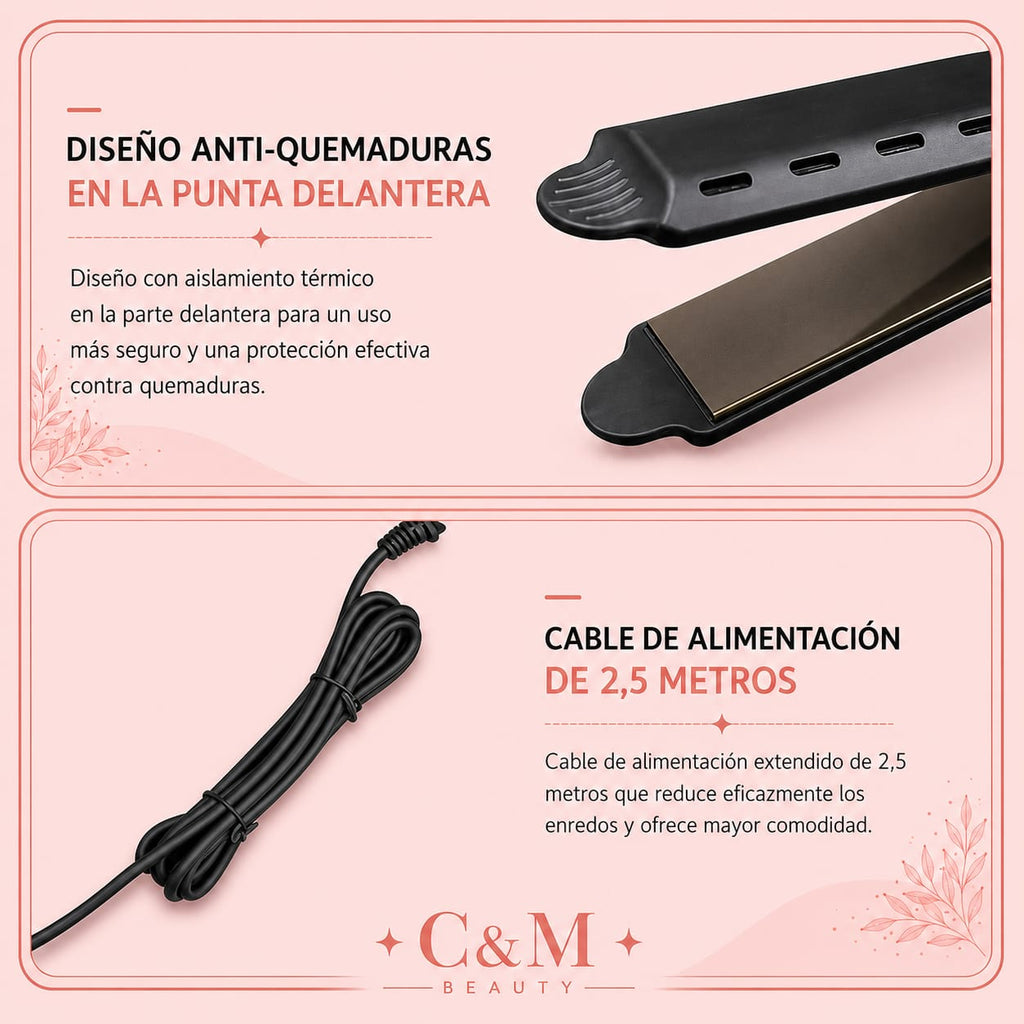Plancha con punta anti-quemaduras y cable de alimentación de 2,5 metros - CYM