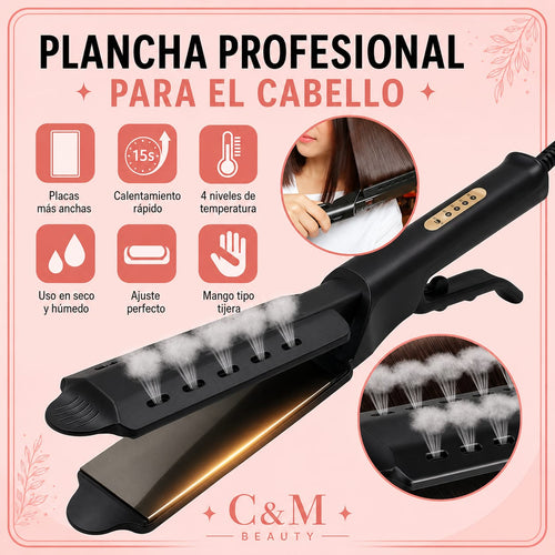 Plancha profesional con placas anchas, 4 niveles de temperatura y uso en seco y húmedo - CYM