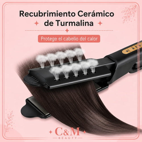 Plancha con recubrimiento cerámico de turmalina que protege el cabello del calor - CYM