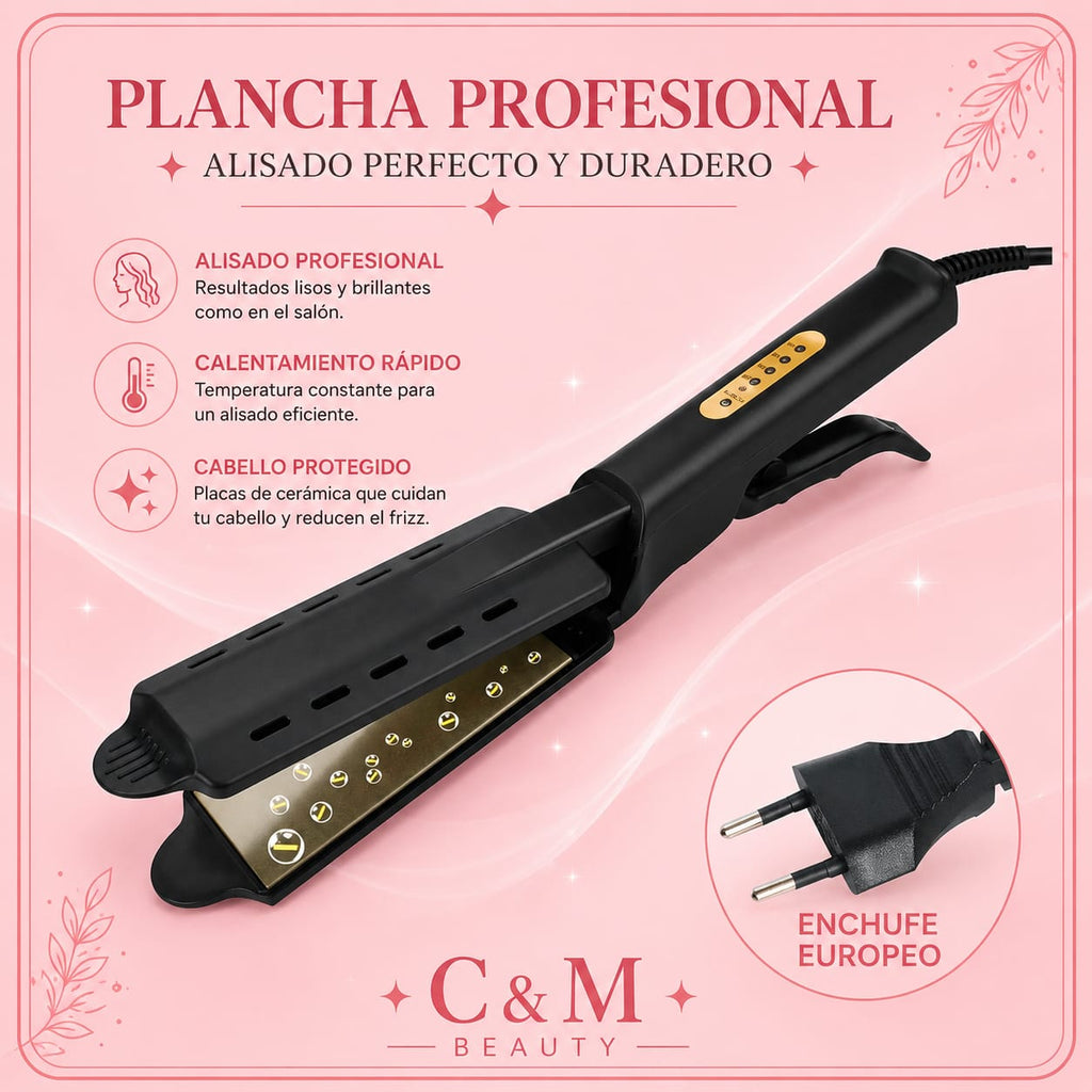 Plancha profesional para alisado perfecto y duradero con enchufe europeo - CYM