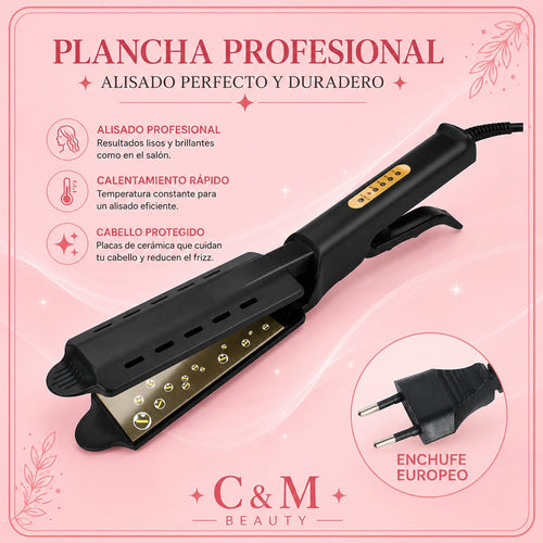Plancha profesional para alisado perfecto y duradero con enchufe europeo - CYM