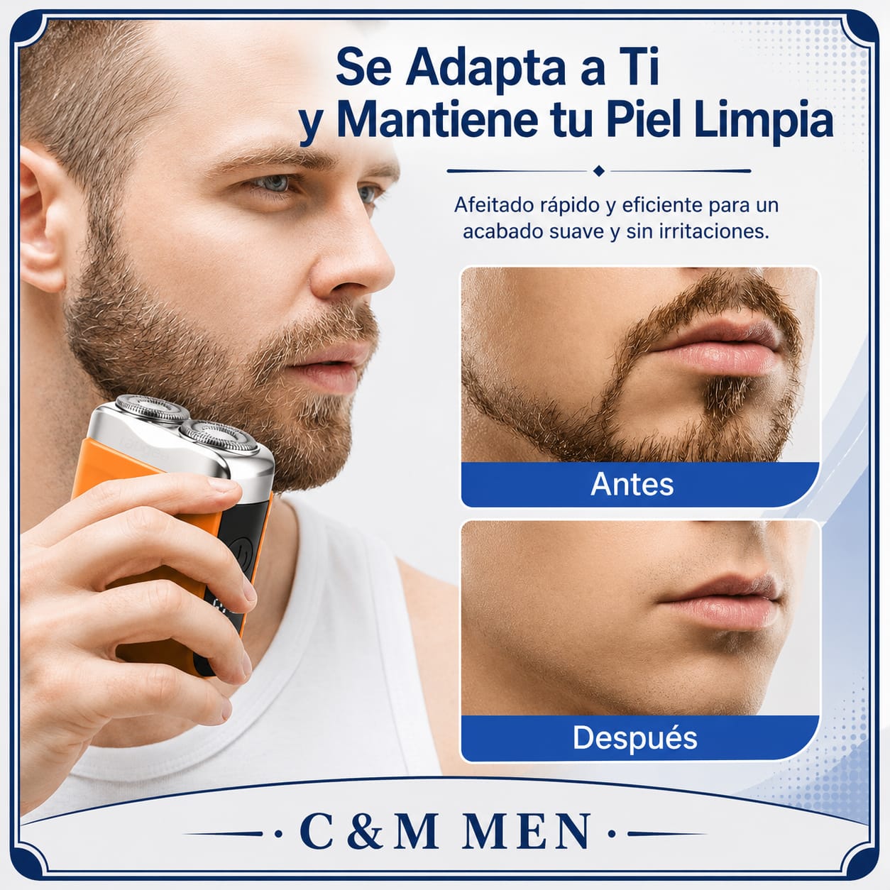 Afeitadora eléctrica para un afeitado rápido: piel limpia y suave, antes y después - CYM