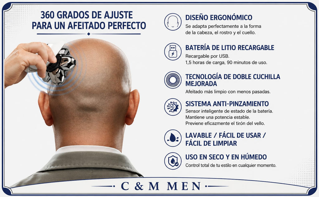Afeitadora 7D Pro para afeitado de cabeza rapada limpio y sin cortes - CYM