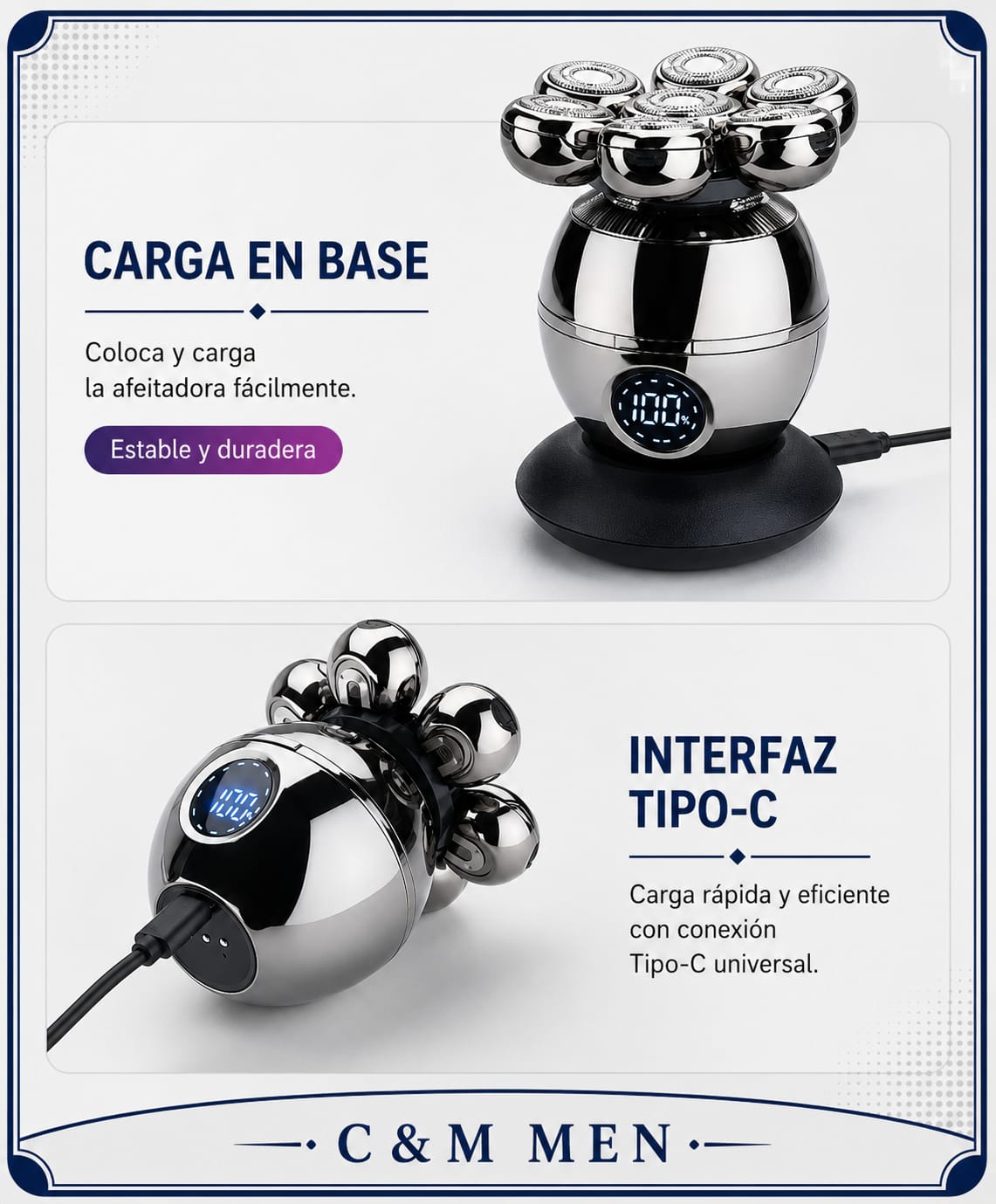 Afeitadora 7D Pro con base de carga y conexión USB tipo-C - CYM