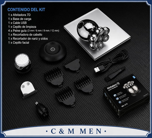 Afeitadora eléctrica 7D Pro con kit completo de accesorios para el cuidado masculino - CYM