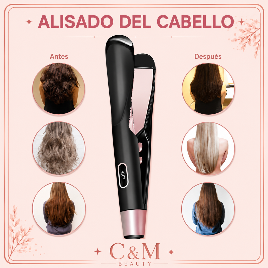 Alisado del cabello antes y después con la plancha profesional 2 en 1 - CYM