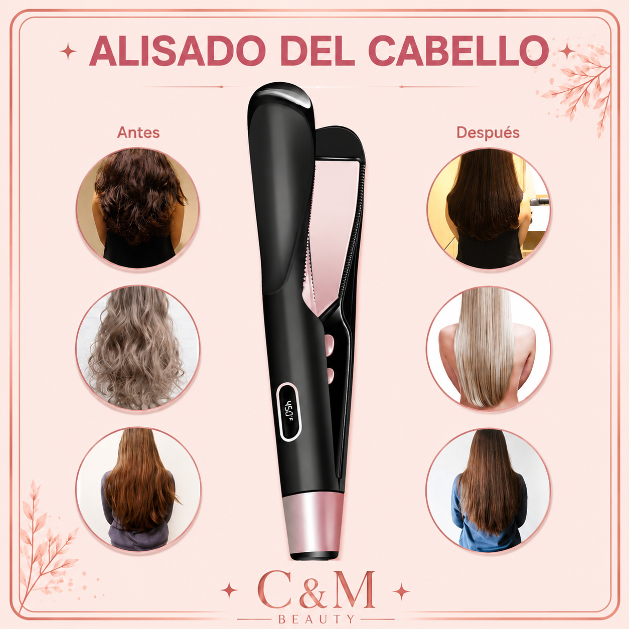 Alisado del cabello antes y después con la plancha profesional 2 en 1 - CYM