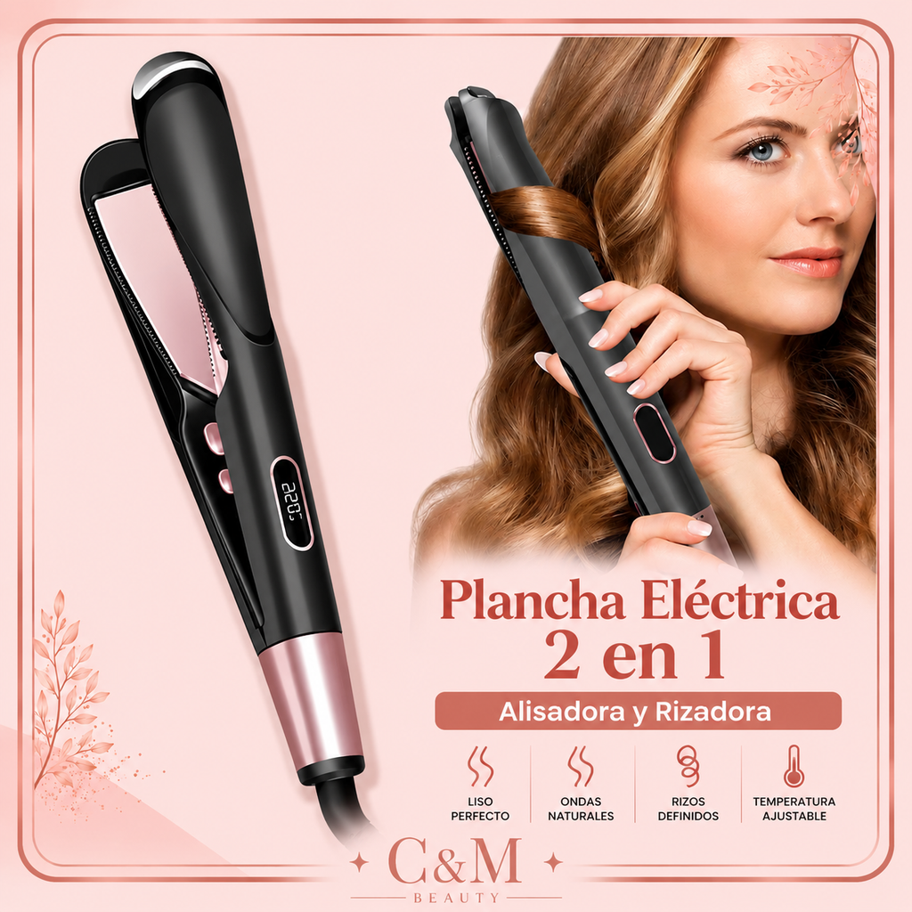 Plancha alisadora y rizadora 2 en 1 para todo tipo de peinados: rizos, ondas y liso - CYM